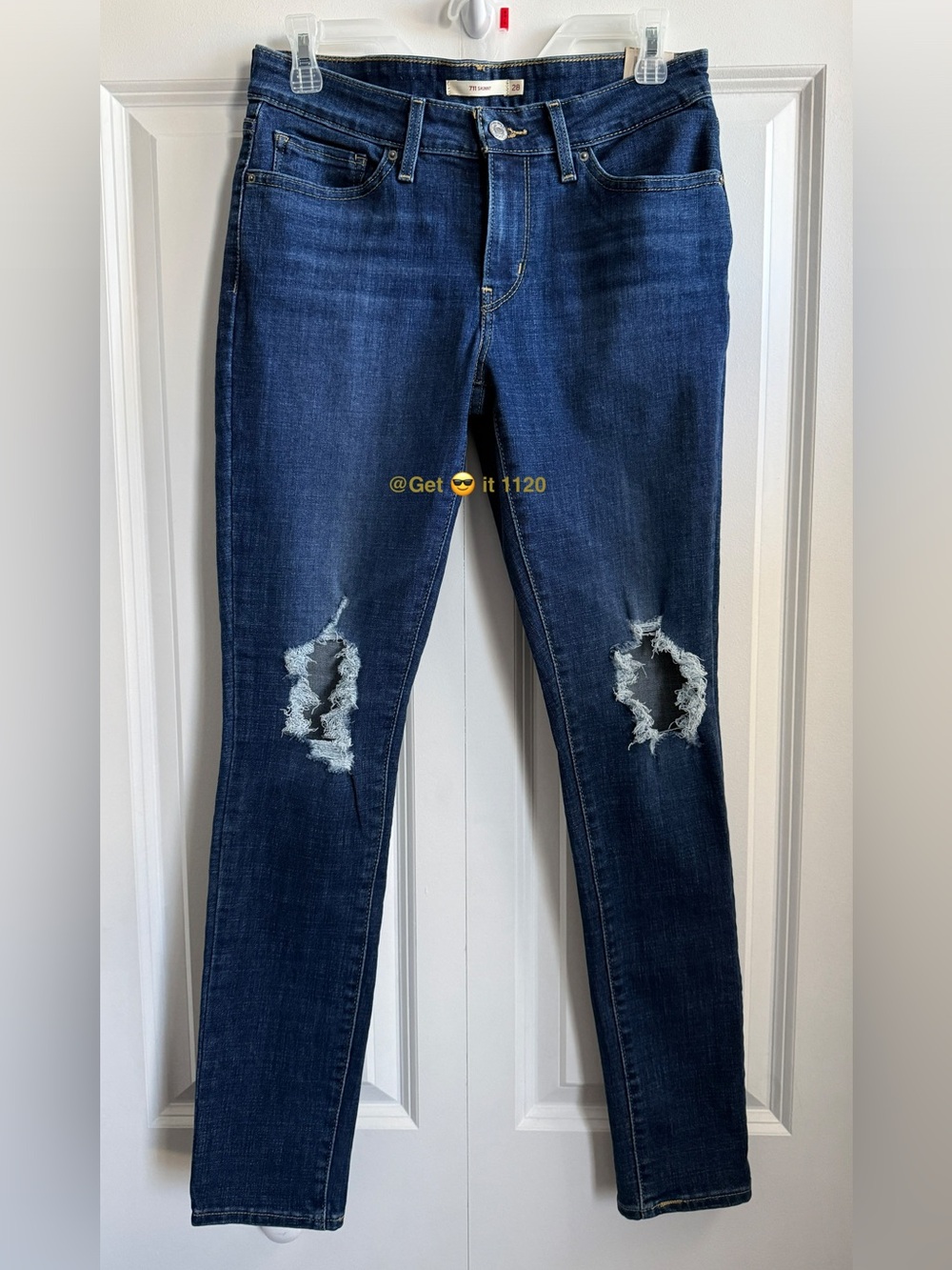 Levi’s 711 Skinny Women's Ripped Mid-Rise Jeans Dark Wash Size W28 L30